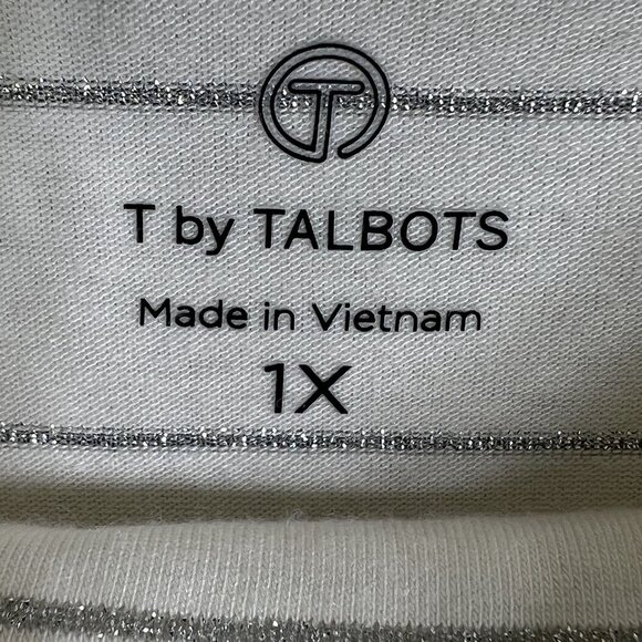 T by Talbots NWT Womens 1X Long Sleeve Metallic Striped Cowl Neck Top Nautical - Picture 14 of 16